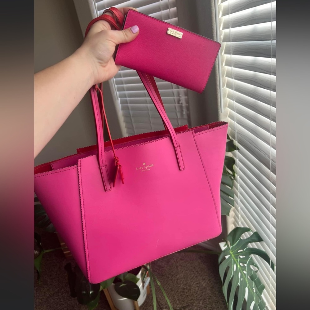 Hot pink Kate spade tote and wallet
